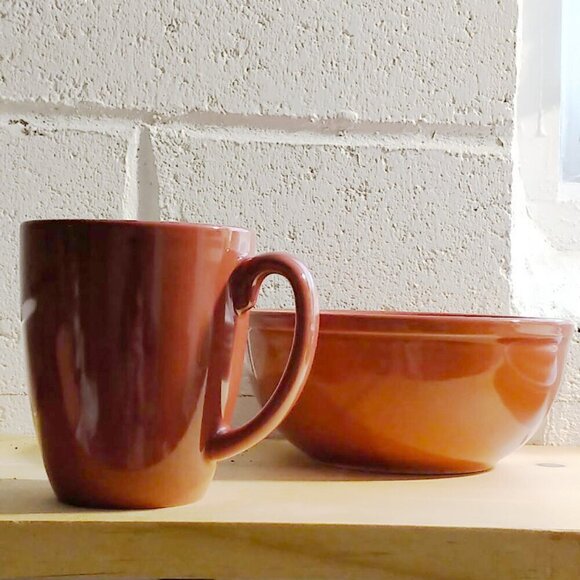 🎁Free ADD-ON/ One person ceramic glazed pottery bowl and mug set in red - Picture 7 of 15